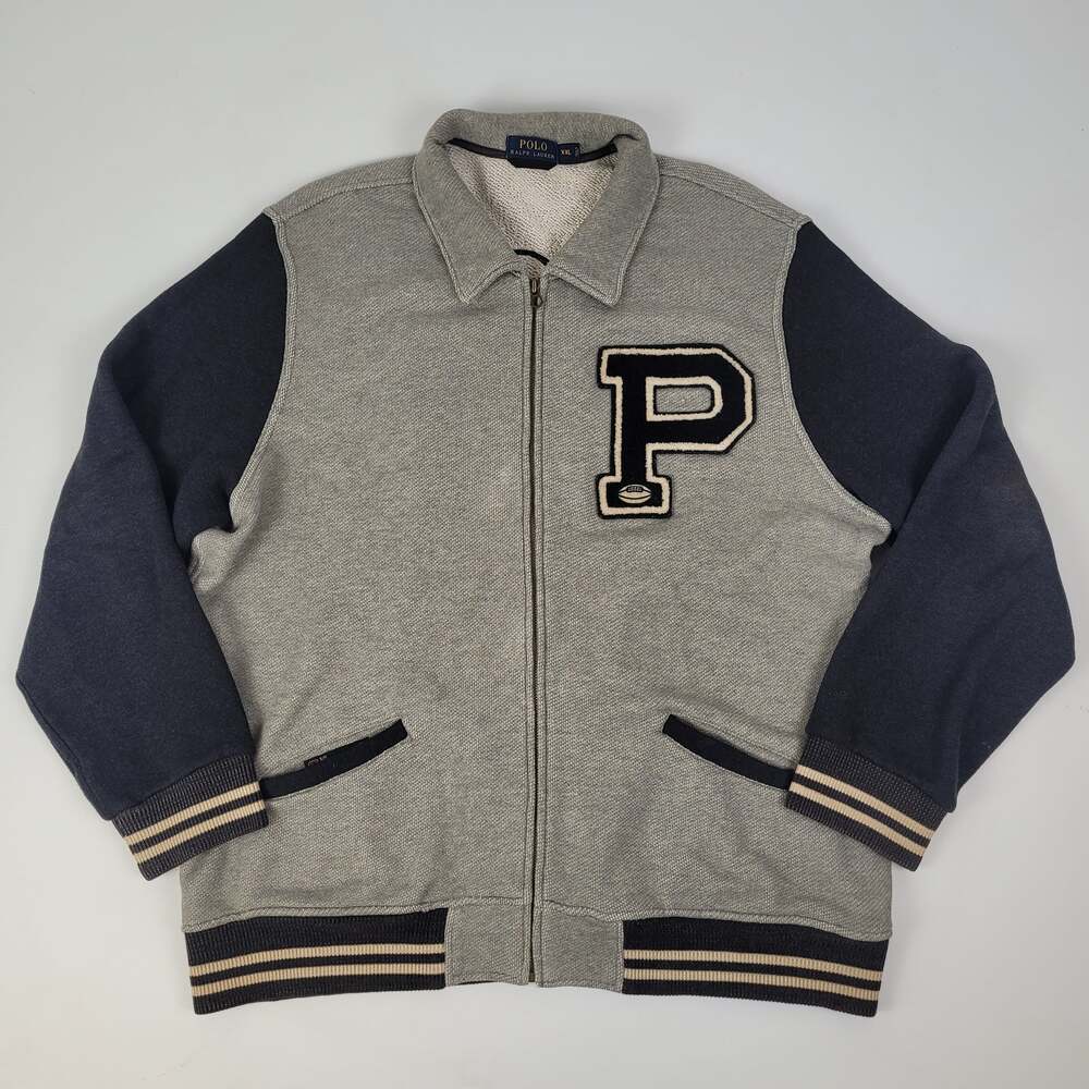 Polo Ralph Lauren Athletic Club Grey Varsity Jacket Sweatshirt Men's Sz XXL